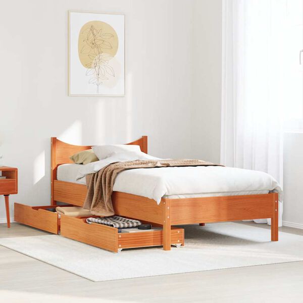 vidaXL Bed Frame with Drawers Wax Brown 90x200 cm Solid Wood Pine