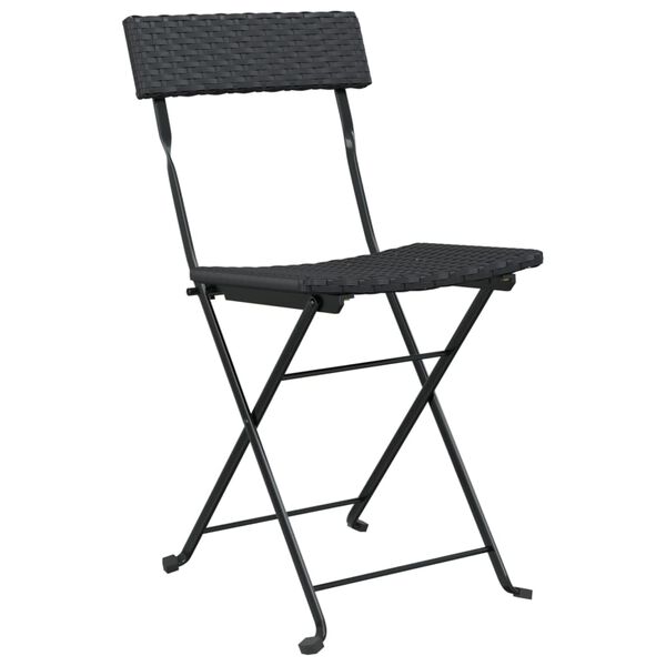 vidaXL Folding Bistro Chairs 2 pcs Black Poly Rattan and Steel