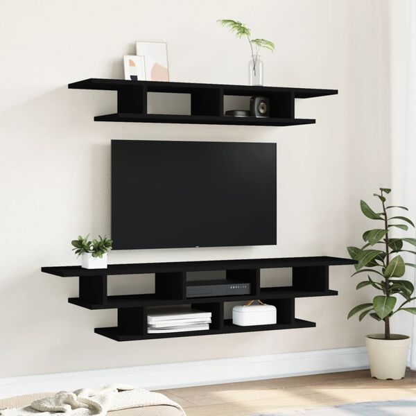 vidaXL TV Wall Units Black Engineered Wood