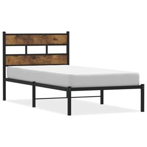vidaXL Metal Bed Frame without Mattress Smoked Oak 75x190 cm