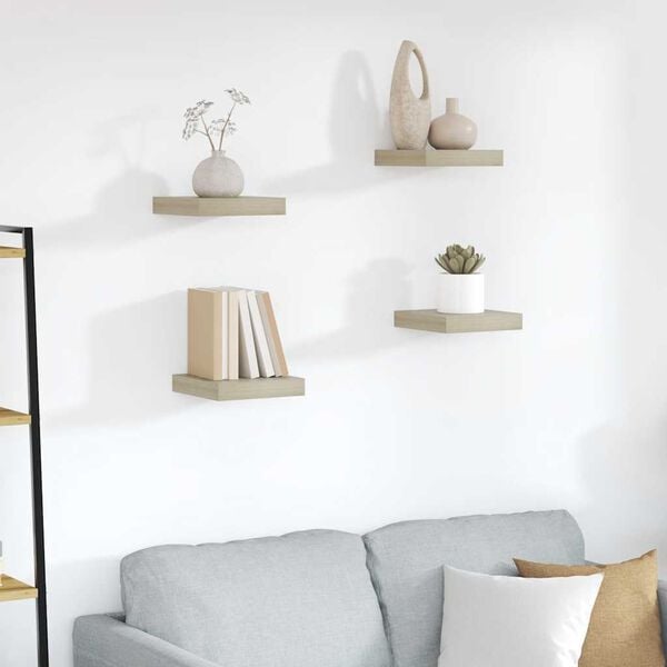 vidaXL Floating Wall Shelves 4 pcs Oak 23x23.5x3.8 cm MDF