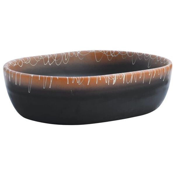 vidaXL Countertop Basin Black and Orange Oval 47x33x13 cm Ceramic