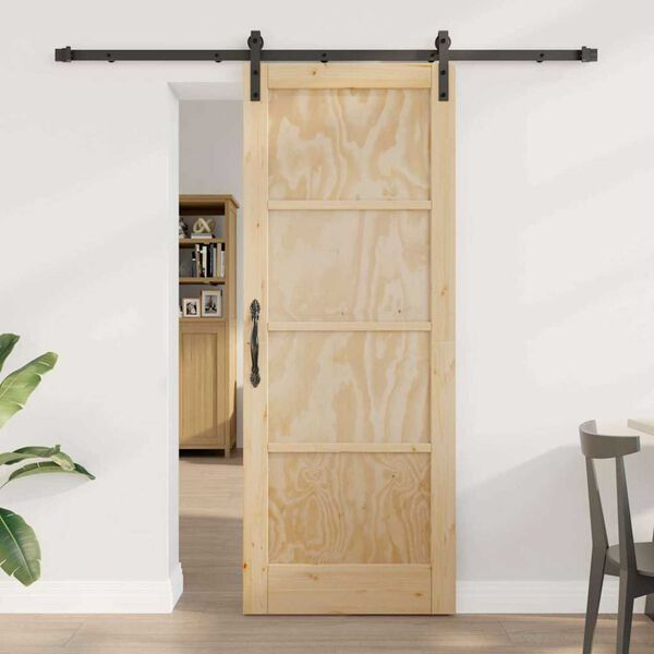 vidaXL Sliding Door Natural and Black 78 x 202 cm Solid Pine Wood