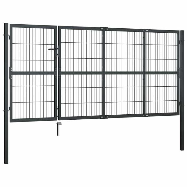 vidaXL Garden Gate with Posts Steel 350x120 cm Anthracite