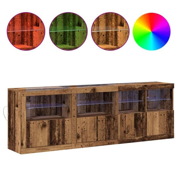 vidaXL LED Sideboard Old Wood 202 x 37 x 67 cm Engineered Wood