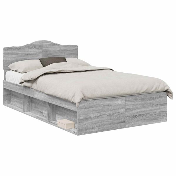 vidaXL Bed Frame Grey Sonoma 120 x 190 cm Solid Pine Wood