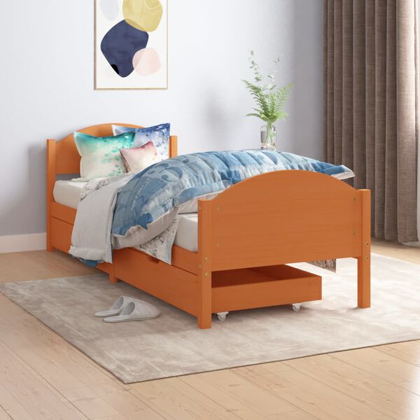 vidaXL Bed Frame without Mattress Honey Brown Solid Wood 90x200 cm (322036+321987)