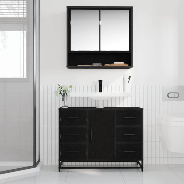 vidaXL Bathroom Cabinet Black Oak 80 x 33 x 60 cm Engineered Wood