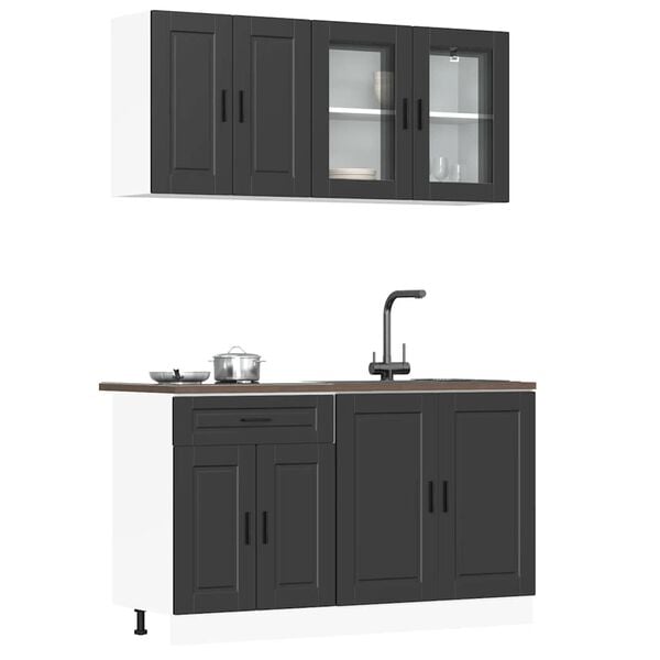 vidaXL 4 Piece Kitchen Cabinet Set Porto Black Engineered Wood