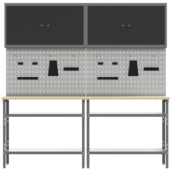 vidaXL Work Bench Set Height Adjustable 8 pcs Grey Powder-Coated Steel