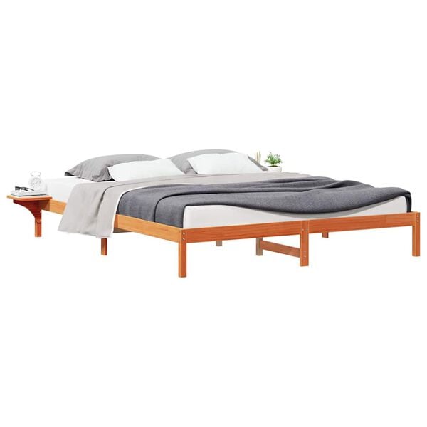 vidaXL Bed Frame with Side Tables Wax Brown 180 x 220 cm