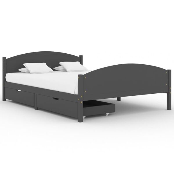 vidaXL Bed Frame without Mattress Dark Grey Solid Wood Pine 140x200 cm (322049+321990)