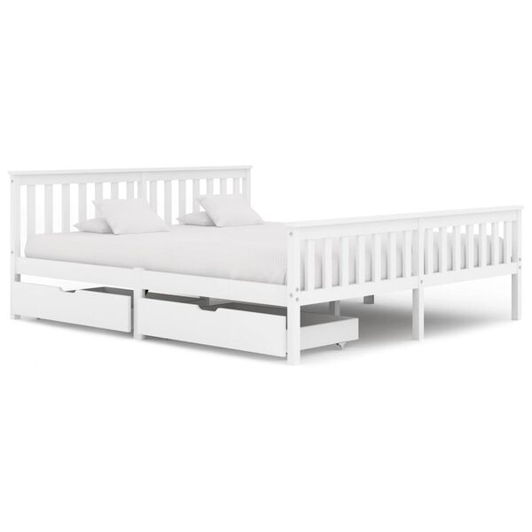 vidaXL Bed Frame without Mattress White Solid Pine Wood 180x200 cm Super King