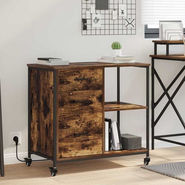 vidaXL Cabinet with Charging Station Smoked Oak 76 x 41 x 72 cm