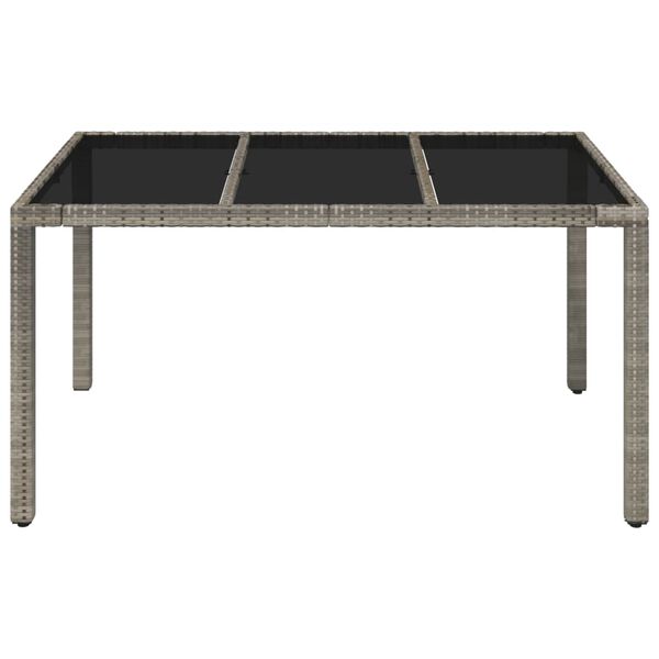 vidaXL Garden Table with Glass Top Grey 150x90x75 cm Poly Rattan