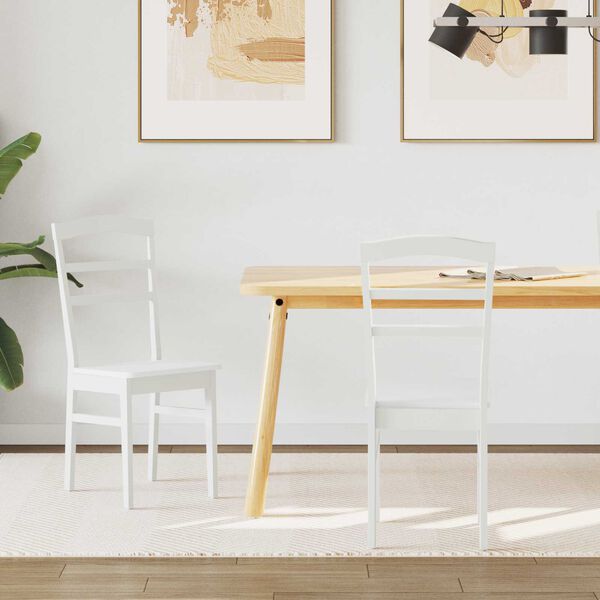vidaXL Dining Chair 2 pcs White Solid Rubber Wood