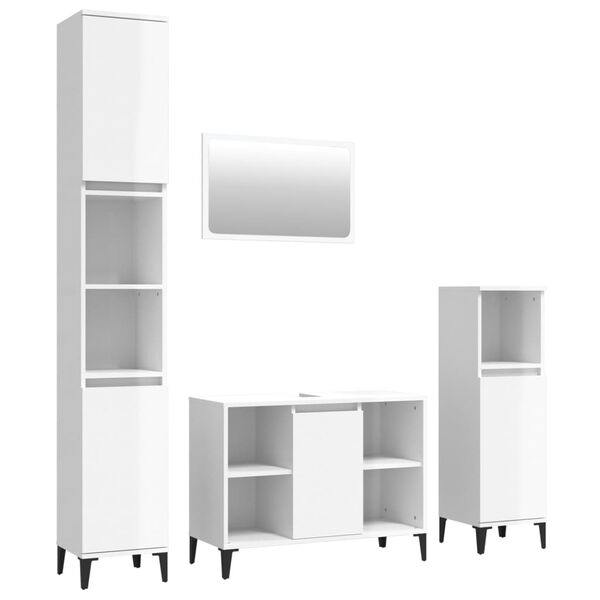 vidaXL 4 Piece Bathroom Furniture Set High Gloss White Engineered Wood