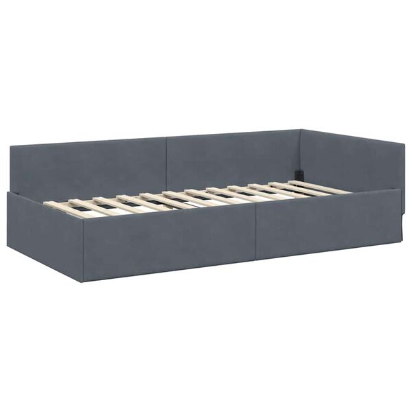 vidaXL Corner Bed Frame with Headboard Dark Grey 90 cm x 190 cm Velvet