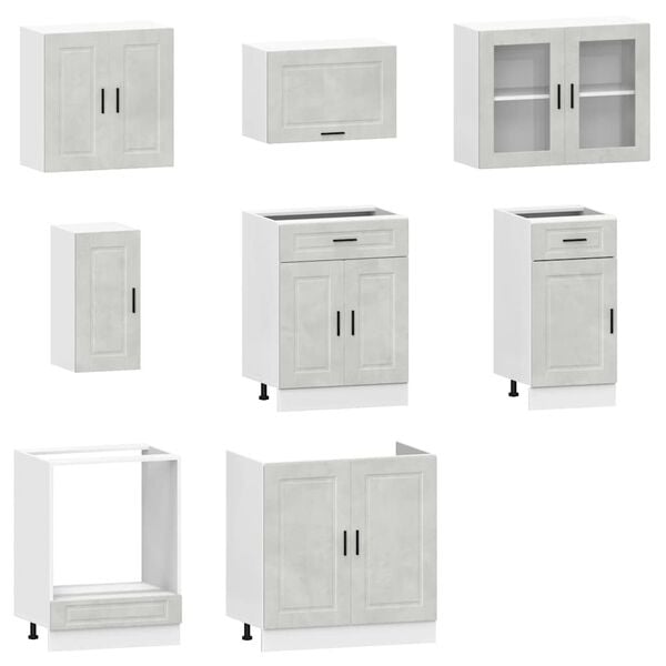 vidaXL 8 Piece Kitchen Cabinet Set Porto Concrete Grey Engineered Wood