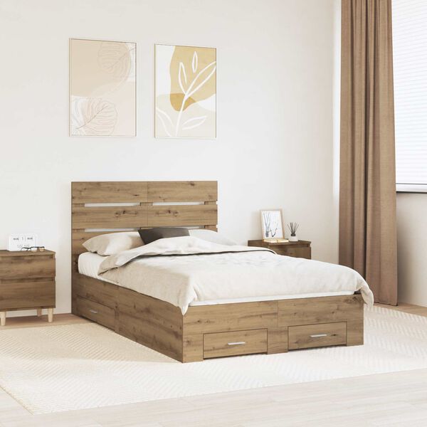 vidaXL Bed Frame with Drawer Artisan Oak 120 x 190 cm Engineered Wood