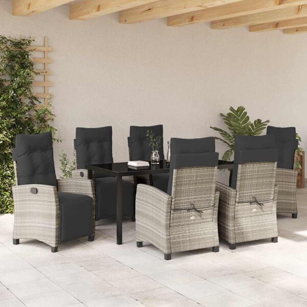 vidaXL Garden Dining Set with Cushion 7 pcs Light Grey Poly Rattan
