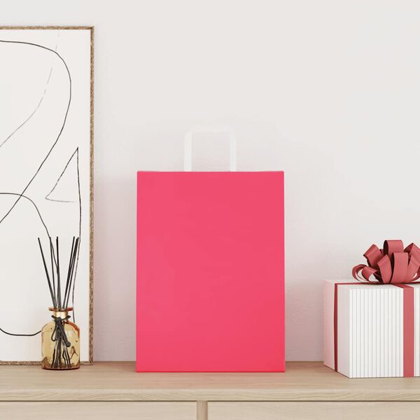 vidaXL Paper Bags 250 pcs with Handles Pink 26x12x35 cm
