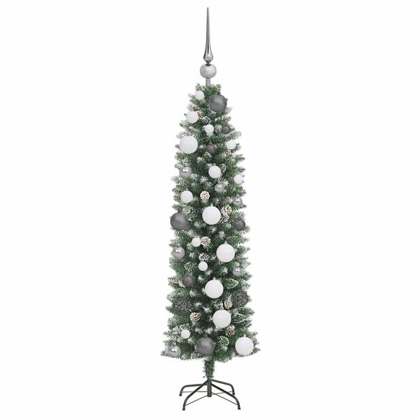 vidaXL Artificial Slim Christmas Tree Green and White 120 cm