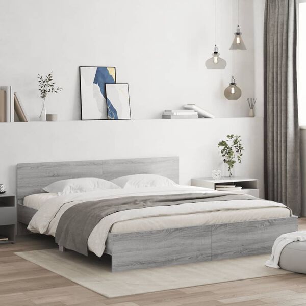 vidaXL Bed Frame without Mattress Grey Sonoma 180x200 cm Super King
