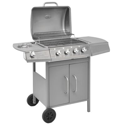 vidaXL Gas Barbecue Grill 4+1 Cooking Zone Silver