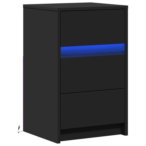 vidaXL Bedside Cabinet with LED Lights Black Engineered Wood