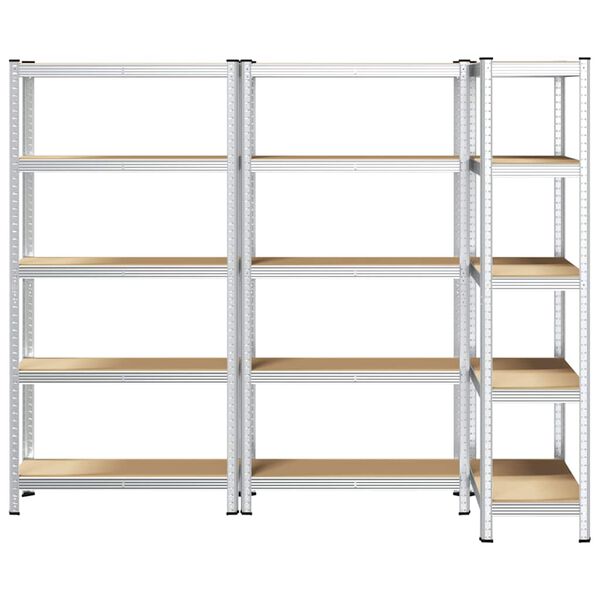 vidaXL 5-Layer Storage Shelves 3 pcs Silver Steel&Engineered Wood