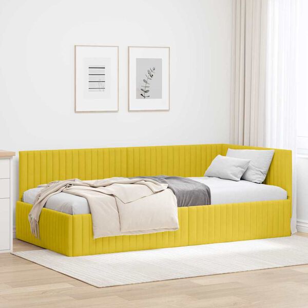 vidaXL Corner Bed Frame with Headboard Yellow 100 cm x 200 cm Velvet