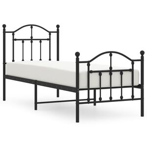 vidaXL Metal Bed Frame without Mattress with Footboard Black 75x190cm