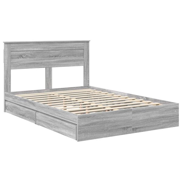 vidaXL Storage Bed Grey Sonoma 140 x 200 cm Engineered Wood
