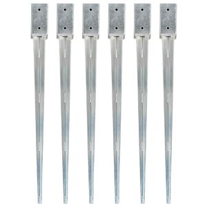 vidaXL Ground Spikes 6 pcs Silver 7x7x90 cm Galvanised Steel