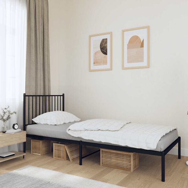 vidaXL Metal Bed Frame without Mattress with Headboard Black 90x190cm
