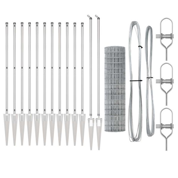 vidaXL Fence with Post Silver 1.2 x 25 m Steel