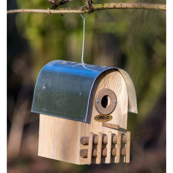 dobar Bird Nesting Box "Amber" with Zinc Rounded Roof Natural and Silver