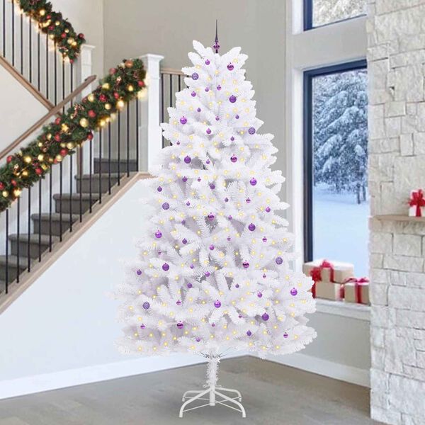 vidaXL Artificial Hinged Christmas Tree White 300 cm PVC and Steel