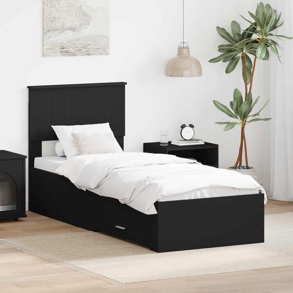 vidaXL Bed Frame Black and Silver 75 x 190 cm Engineered Wood