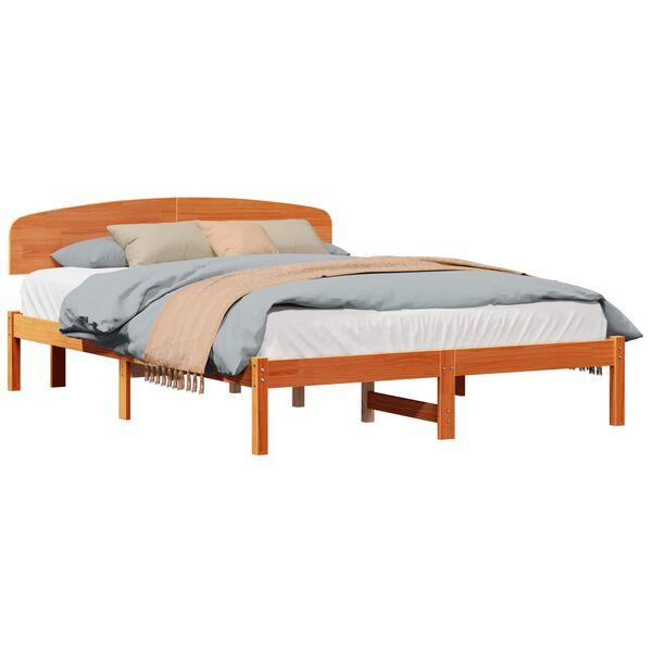 vidaXL Bed Frame with Headboard Wax Brown 140 x 200 cm Solid Pine Wood