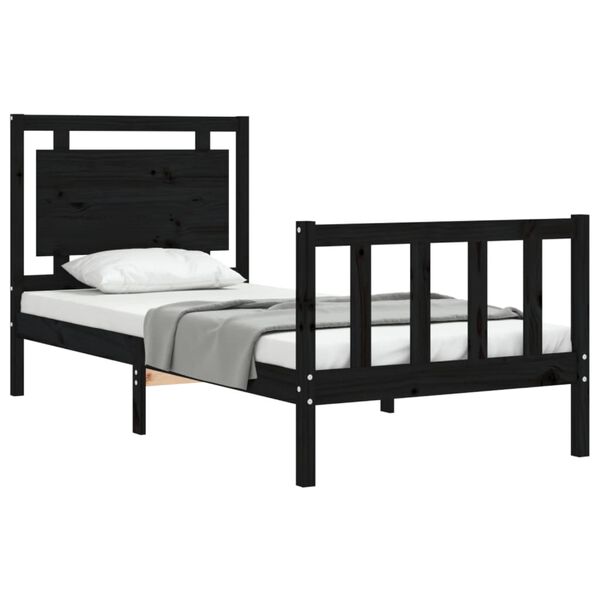 vidaXL Bed Frame without Mattress Black Small Single Solid Wood Pine