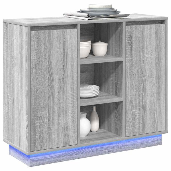 vidaXL LED Sideboard Grey Sonoma 90 x 32 x 75 cm Engineered Wood
