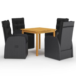 vidaXL 5 Piece Garden Dining Set with Cushions Black Poly Rattan