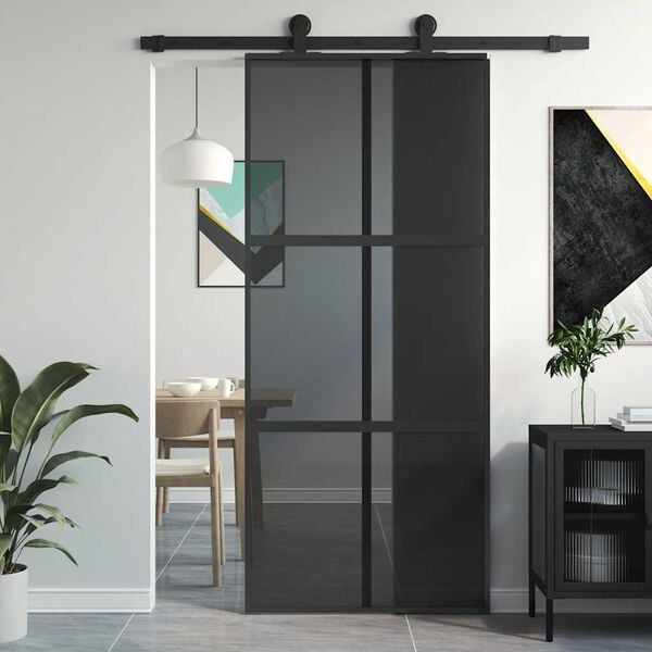 vidaXL Sliding Door Black 90x205 cm Tempered Glass and Aluminium