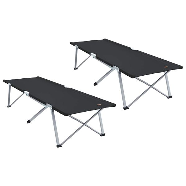 vidaXL Folding Camping Bed Folding 2 pcs Black 194 x 62.5 x 42.5 cm