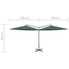 vidaXL Double Garden Parasol with Steel Pole Green 600 cm