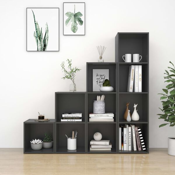 vidaXL 4 Piece TV Cabinet Set Grey Engineered Wood