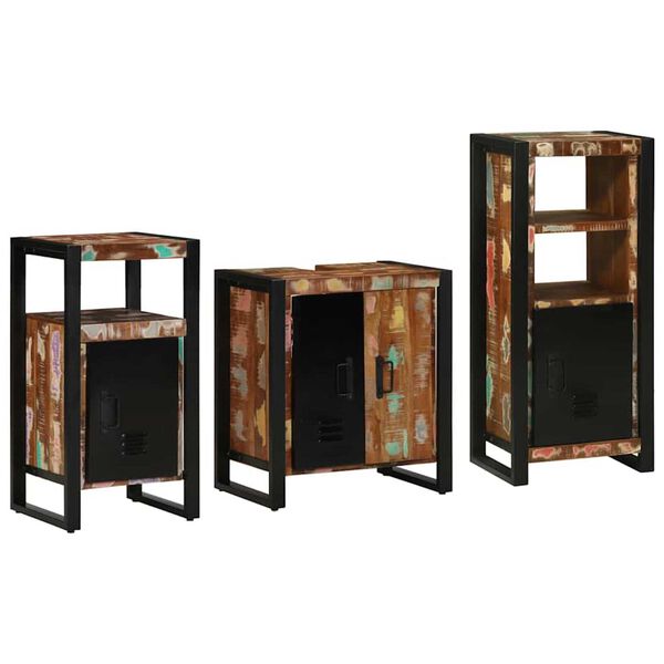 vidaXL Bathroom Furniture Set with Door 3 pcs Brown Solid Reclaim Wood