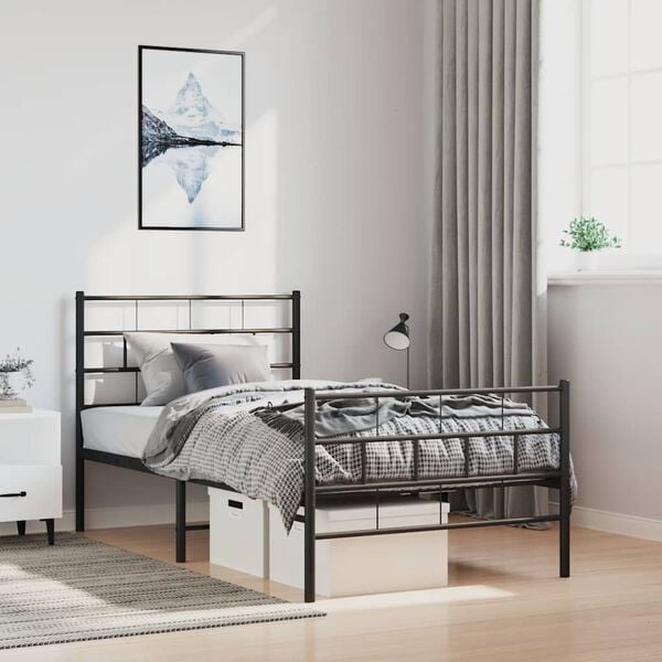 vidaXL Metal Bed Frame without Mattress with Footboard Black 100x200cm